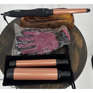 Pro Beauty Tools 3-in-1 Copper Ceramic Curling Wand Set Kit Gold/Black